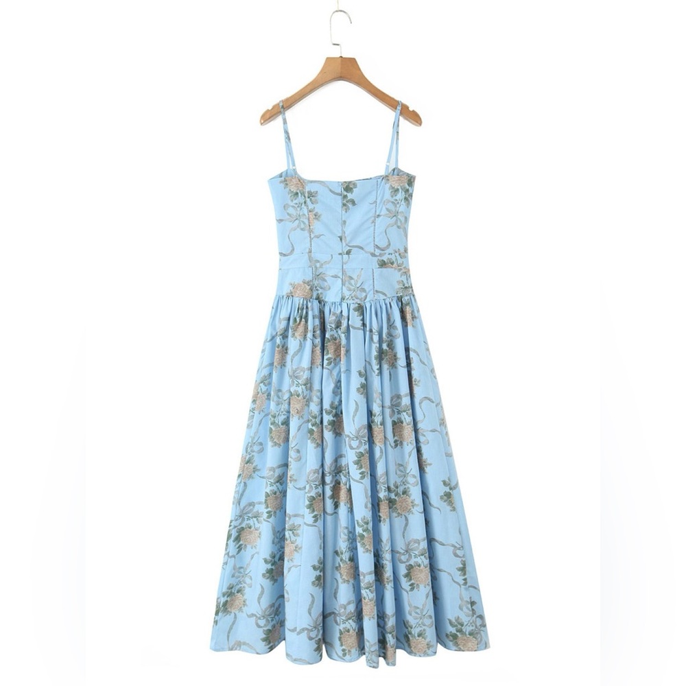 NWT Romantic Floral Midi Dress with Bustier Top & Ruffle Hem Size S-L summer - Picture 5 of 12